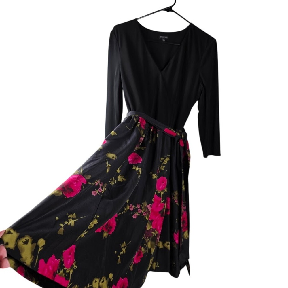 J. Peterman Women's Dress Size 10  Floral Print V Neck 3/4 Sleeve Belted Elegant